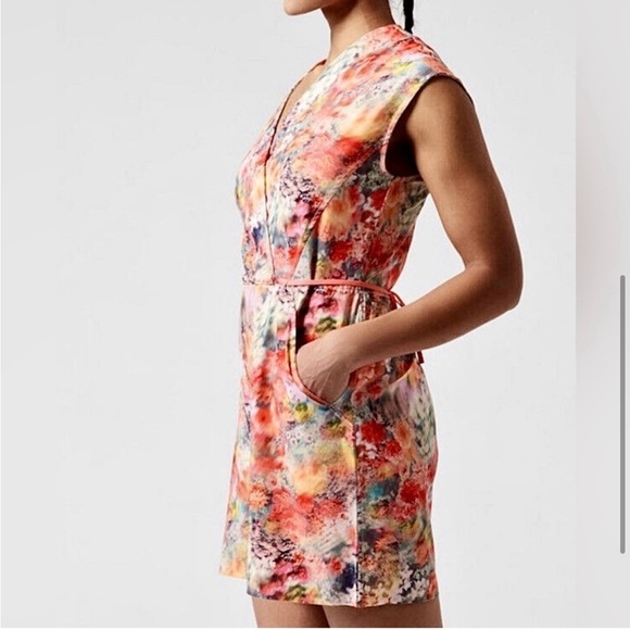 Athleta One Piece Renewed Bloom Pink Floral Drawstring Marlow Romper SZ Small - Picture 6 of 16